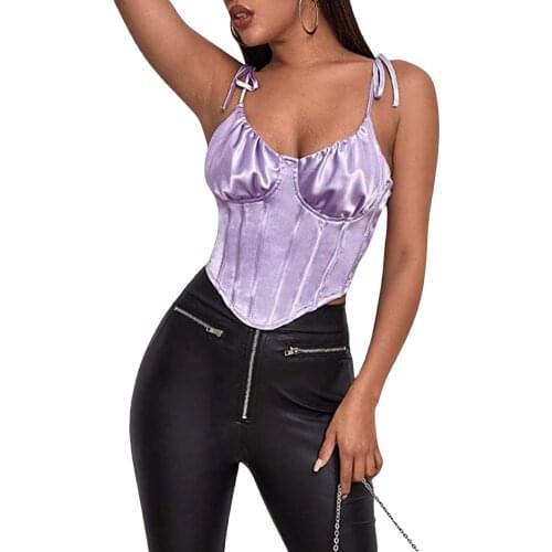 Sexy Women Solid Bustier Corset Tops Sleeveless Pleated Sexy Casual Backless Streetwear V-neck Drawstring Lace-up Sling Vest