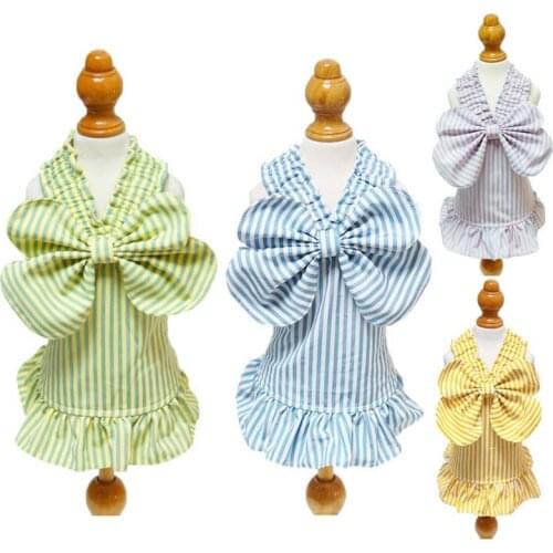 Dog Dress Clothes Princess Blue Striped Summer Thin Skirt Teddy Cat Small Dog Skirt Cute Pet Clothes