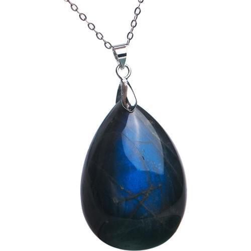 Genuine Natural Labradorite Gems Water Drop Shaped Crystal Pendant Necklace Stone Pendant Trendy Crystal 36*26*8mm Drop Shipping