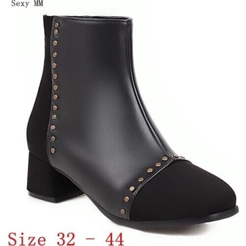 Spring Autumn Women Ankle Boots Med High Heel Shoes Woman Short Boots Small Plus Size 32 - 44