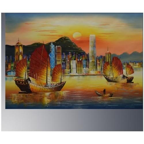 Hand painted canvas oil painting Original Hong Kongs Victoria harbor Landscape painting decor art Chinese decorative pictures