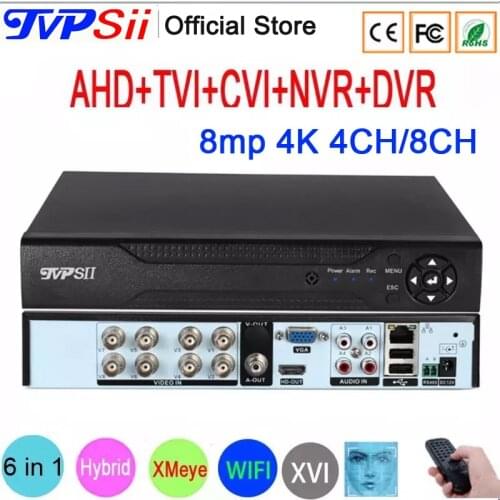Remote Control Audio Face Detection Hi3531D 8MP 4K Xmeye 8CH 8 Channel H.265+ Hybrid WIFI 6 in 1 TVI CVI NVR AHD CCTV DVR System