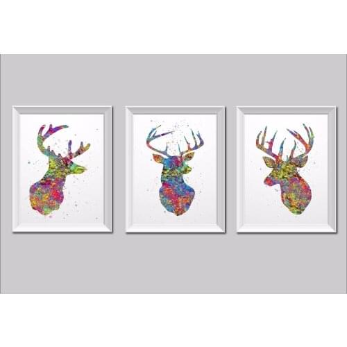 Rikivity Triptych Deer canvas painting pop wall art poster print Pictures living room home Decoration wall hanging
