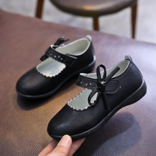 Girls Princess Shoes Bowknot Dance Performance Soft Hollow Out Girls Mary Janes Shoes Pu Leather 23-37 Toddler Kids Flat Shoe