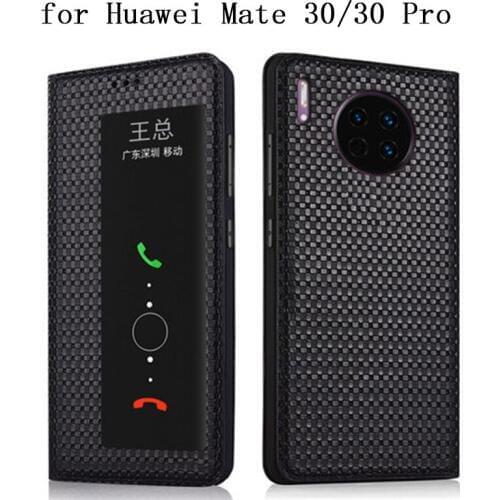Smart On/off Phone Case For Huawei Mate 30 Luxury Genuine Leather Skin Cover For Huawei Mate 30 Pro Window View Flip Protector