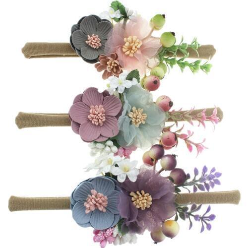 Yundfly New Flowers Berries Elastic Baby Girls Headband Newborn Children Nylon Headbands Photography Props Birthday Gifts