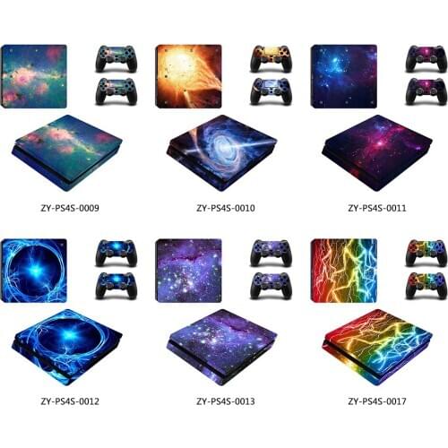 Protective Cover Skin Sticker Slim Vinyl Decal For Sony PS 4 Slim Console + 2 Controller Starry Sky Series Stickers Accessories