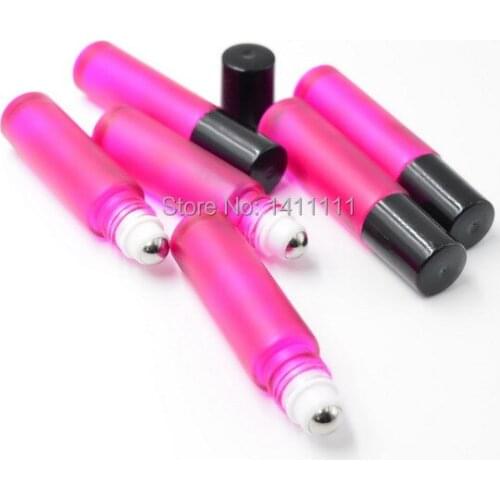 Factory price 650pcs/lot 10ml 1/3OZ Pink ROLL ON GLASS BOTTLE ESSENTIAL OIL Fragrances BOTTLE Metal Roller Ball BY DHL/EMS Free