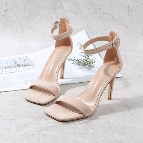 Women High Heels 2021 Fashion Suede Open Toe Slides Party Shoes 9cm Ankle Strap comfortable Slippers Sexy Nightclub Pumps 34-41