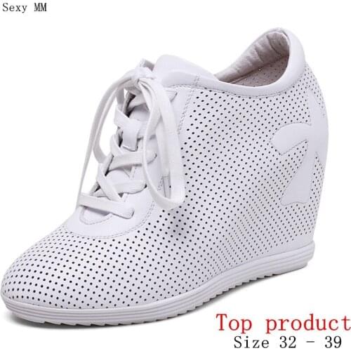 Loafers Platform Women Casual Shoes Wedges High Heels Wedge High Heel Shoes Genuine Leather Small Plus Size 32 33 - 39