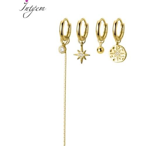 S925 Sterling Silver Ear Hoop Earrings Flash Diamond Star Asymmetric Tassel Earrings for Women Girls Fine Jewelry Circle Earring