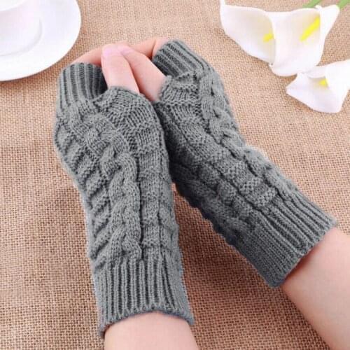 1Pairs Winter Soft Warm Gloves for Women Girls Knitted Solid Color Mittens Fingerless Thick Artificial Wool Gloves