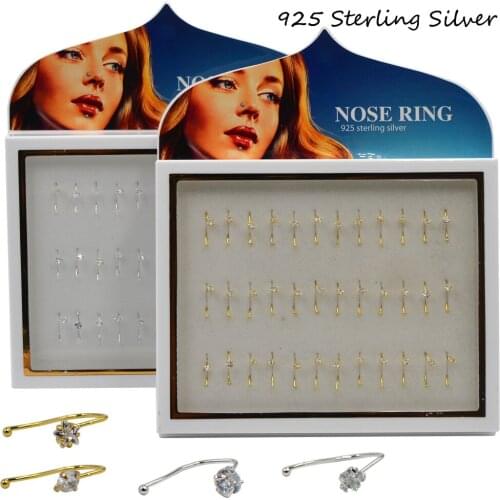 1Set Gold Star Round Zircon Nose Screw Ring CZ Gem Nose Stud Ear Tragus Helix Cartilage Earring Lip Piercing jewelry