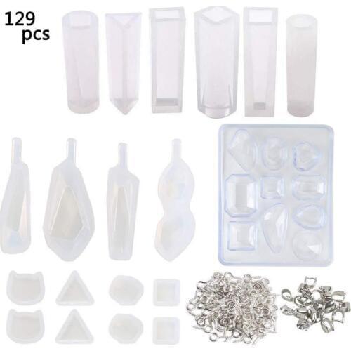 1 Set 129pc Silicone Mold Earring Pendant Mold Jewelry Casting DIY Making Accessories Tools Molds Geometric Epoxy Resin