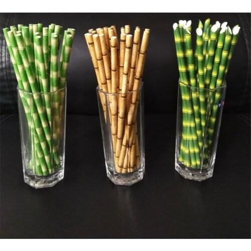 100pcs 19.7cm Paper Straw Drinking Tubes Reusable Bamboo Cocktail Accessory Party Supplies Decoration