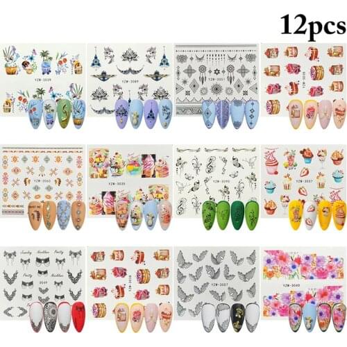 12 Sheets kapmore Flower Nail Sticker Creative Summer Style Butterfly Nail Art Decal Colorful Nail Art Decoration Nail Tool