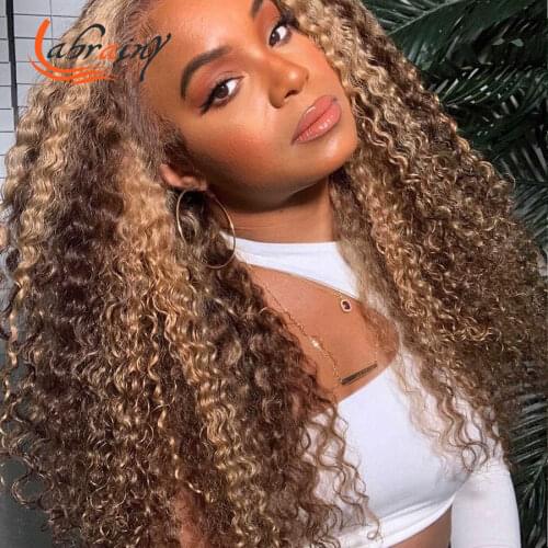 13X6 Kinky Curly Hd Lace Front Human Hair Wigs Highlight Honey Blonde Color Lace Frontal Deep Wave Wig Ombre Brown Full Woman