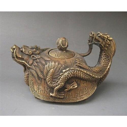 5.98 inch / Elaborate Chinese antique imitation copper carved with Dragon Statue Teapot