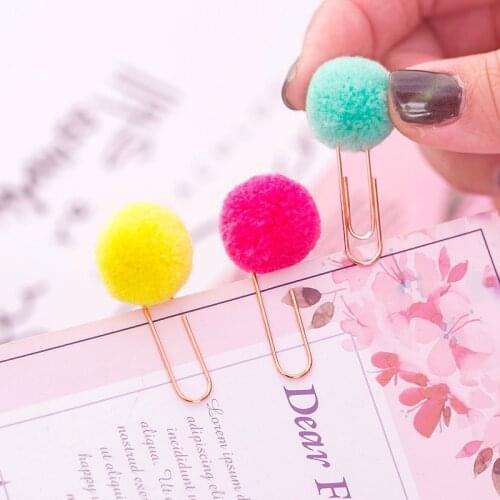 6pcs/set cute Hairball rose gold cilp modelling Paper clip Fashion business office lady style Office stationery set