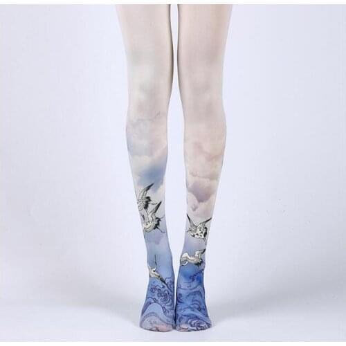 80D womens tights high quality cranes printing velvet pantyhose