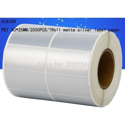 AIBIER 50x25mm 2500pcs/1Roll Waterproof paper Thermal transfer blank PET barcode Labels PET adhesive printed label sticker