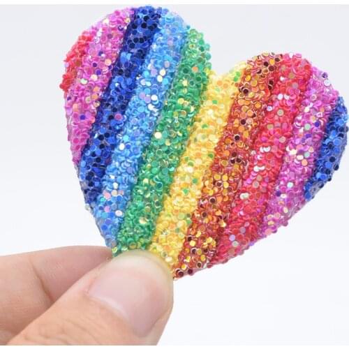 6Pcs 55*50mm Bling Sequin Pipe Rainbow Heart Applique for DIY Clothes Crafts Decor Headwear Hairpin Bow Accessories Patches L46