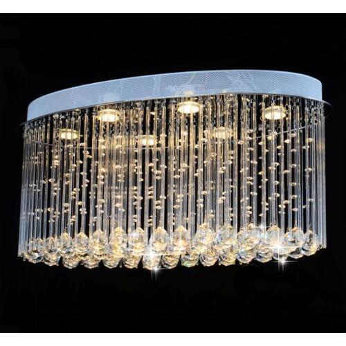 Free Shipping Art decration L80cm 90-265V Modern Oval Shape Style Design LED Crystal Ceiling Lamp Luster GU10 LED Crystal Lights