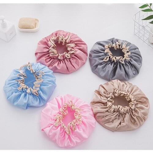 Large Premium Elastic Print Satin Silk Bonnet Sleep Cap Women Soft And Comfortable Sleep Night Headwrap Hair Loss Cover