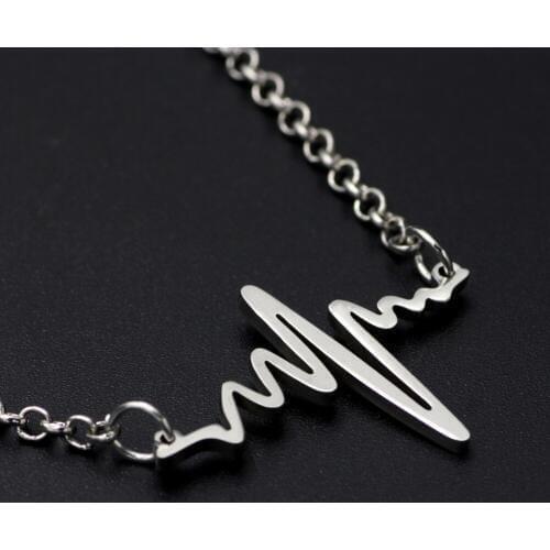 Stainless Steel Rhythm Charm Heart Beat Necklace Silver Womens Electrocardiogram Pendant Necklace Chain Gift for Doctor Nurse