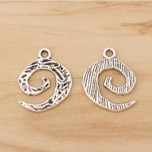 20 Pieces Tibetan Silver Hammered Swirl Spiral Charms Pendants Beads for Bracelet Jewellery Making 21x17mm