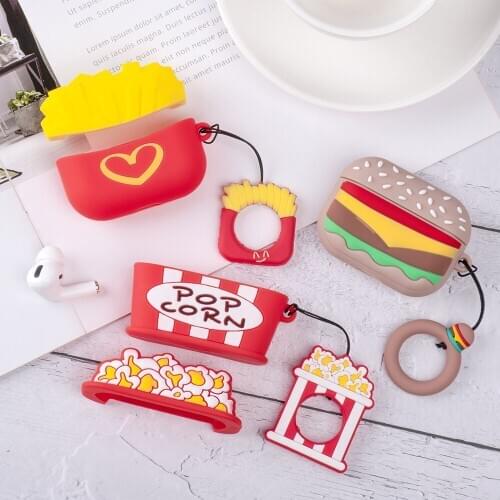 Bluetooth Wireless Earphone Case French Fries Hamburger Cartoon Charging Box Case For Airpods 1 2 Pro Protect Cover With Hooks