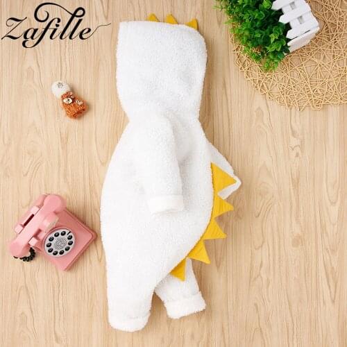 ZAFILLE Cartoon Dinosaur Babys Rompers Fleece Warm Winter Jumpsuit For Kids Boys Girls Baby Clothes For Newborns 0-12M