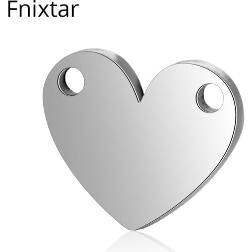 Fnixtar 10.8*12.8mm Stainless Steel Polished Jewelry Heart Mini Charms Pendant Cutting Metal Charms Wholesale Best Gift 20pcs