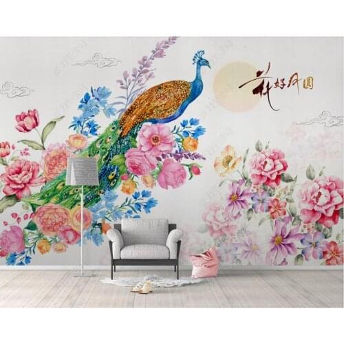 Photo wallpaper 3d custom mural Chinese hand painted peacock flowers home decor living room Wallpaper for walls in rolls