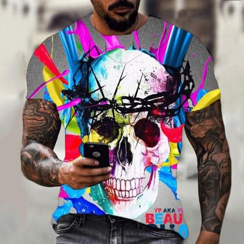 Skull T-shirt Summer Boys and Girls Tops Outdoor Sports Running T-shirt Colorful 3d Printing Childrens Shirt Breathable Streetw