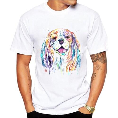 Fashion Men Short Sleeve Cavalier King Charles Spaniel Colorful Watercolor Print T Shirt Funny Hip Hop Boy Tops Man Casual Tees