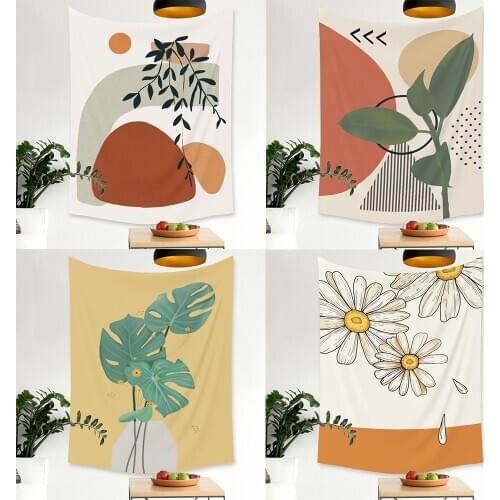 Ins Home Decor Morandi simple plant flora printed wall hanging Tapestry fabric living room background mural beach mat tapiz