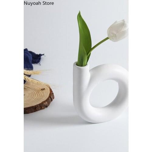 Creative Geometric Ceramic Vase Decoration Cute Modern Dried Flower Flower Arrangement Accessories Living Room Home Decoration