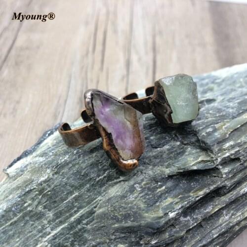 Raw Fluorite Stone Rings, Fashion Vintage Natural Crystal Quartz Adjustable Band Bohemian Jewelry MY210405