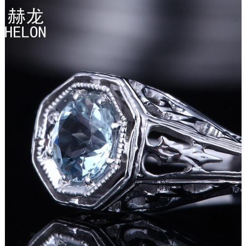 Aquamarine Ring 925 Sterling Silver Art Deco Vintage Antique Style Anniversary Solitaire Wedding Ring Fine Jewelry Women