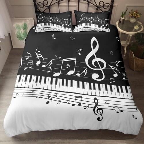 New 3D Printing Bedding Set Music Note Black And White Duvet Cover Sets Microfiber 2/3 Pieces Bed Clothes Design Bed Set
