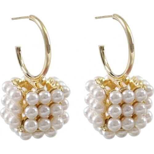 LANFLORA Romantic graceful women Anniversary pearl earrings copper alloy earrings Classic bulk wholesale earrings