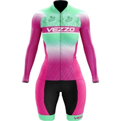 Summer Vezzo Womens Cycling Clothing Long Female Jumpsuit,Skinsuit Gradient Pink,Lycra UV Protection,Little Cyclist Monkey,Gel