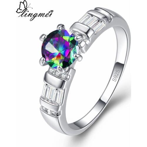 Lingmei Fashion Exquisite Unisex Jewelry Round Cut Multi- & White Silver Color Ring Size 6 7 8 9 Wonderful Women Gift