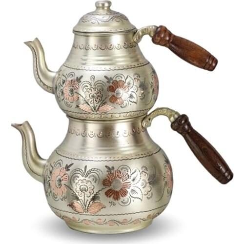 Morya Copper Turkish Tea Pots Set 1teapot Warmer Coffee Teaware Kettle Infuser Vintage Kitchen Decor Handmade 2.5L