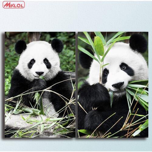 Fashion 2pcs/set Giant-Panda oil Painting Home Decor On Canvas Modern Wall Art Canvas Print Poster Canvas Painting No frame
