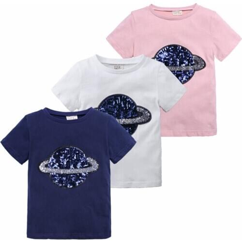 Baby Boys Girls Fashion Sequin T-shirt For Summer New Children Short Sleeve T-shirts Kids Cotton Casual Tops Clothes 2-7 Years