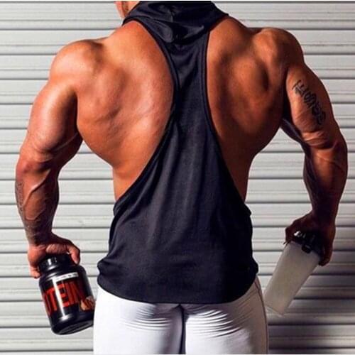 2021 Mens Gyms Clothing Bodybuilding Hooded Tank Top Men Cotton Sleeveless Vest Sweatshirt Fitness Workout Sportswear Tops Male