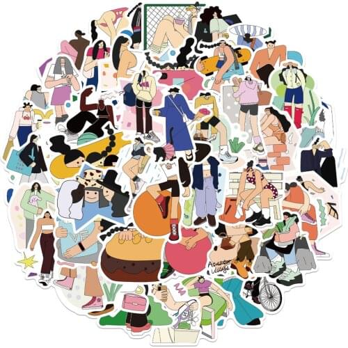 10/50Pcs Flat Style Girl Sticker Japanese-style Cartoon Girl Decorative Paper Machine Flat Sticker Wholesale