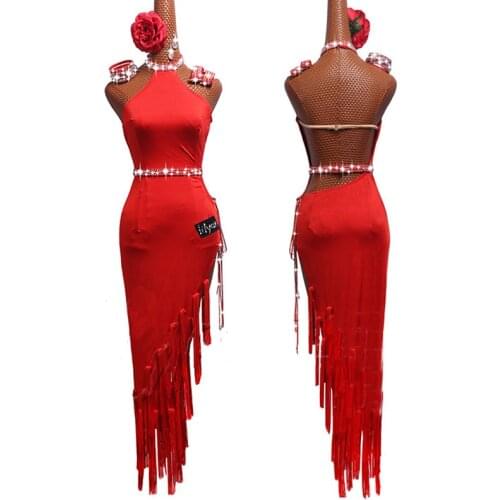 New Hot Sale Latin Dance Dresses For Women Red Club Party Dancer Singer Performing Clothes Fringe Tassel Red Dress DM1041